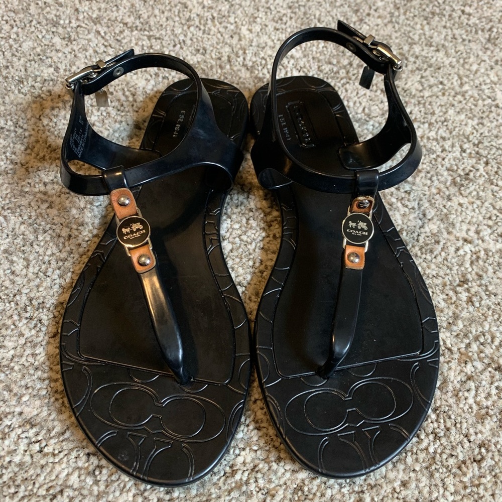 Coach Piccadilly Black Jelly Thong Sandals Gem